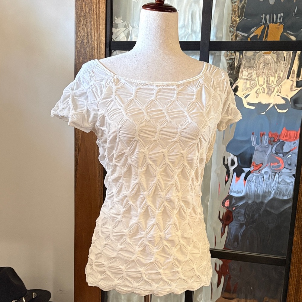 Studio Cream Short-Sleeve Textured Knit Top
